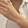 Fashion Shiny Zircon Teardrop Connected Finger Ring Bracelets for Women Crystal Tassel Link Chain Bracelet Party Jewelry