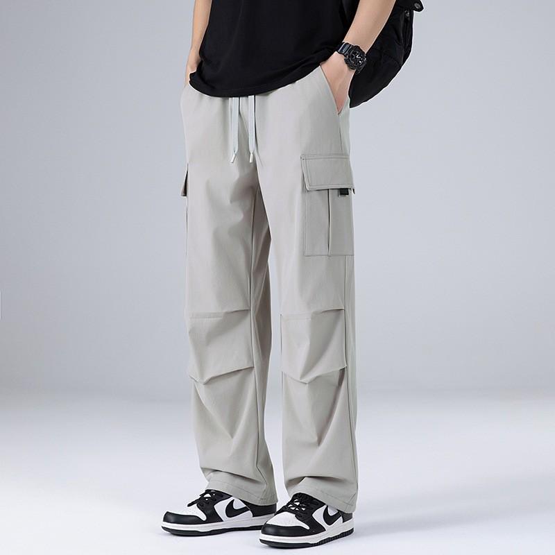 Mens Outdoor Cargo Pants Windproof Waterproof Straight Cut Loose Fit Workwear Trousers Hiking Camping Travel