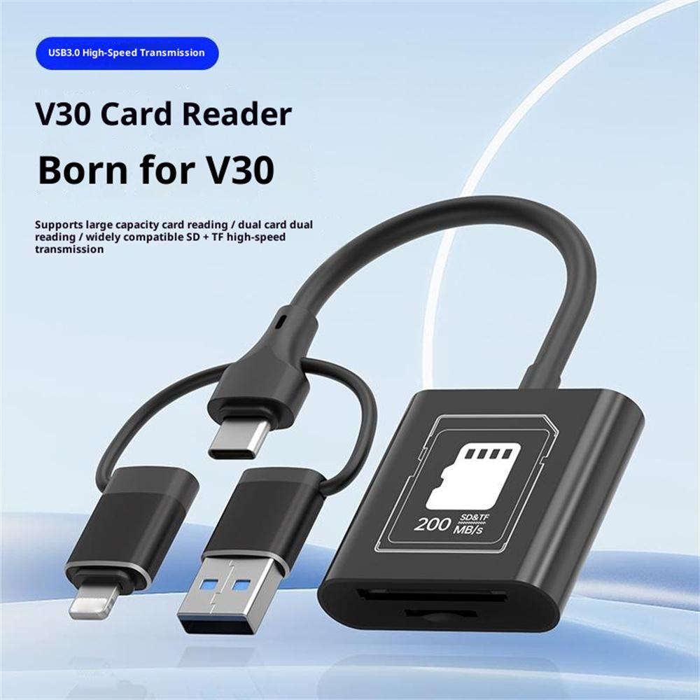TYS-205 iP/Type-C/USB to SD/TF Card Reader High Speed Dual Slot V30 USB 3.0 Adapter for Data Transfer/Photo Backup Compatible with iOS/Android/MAC