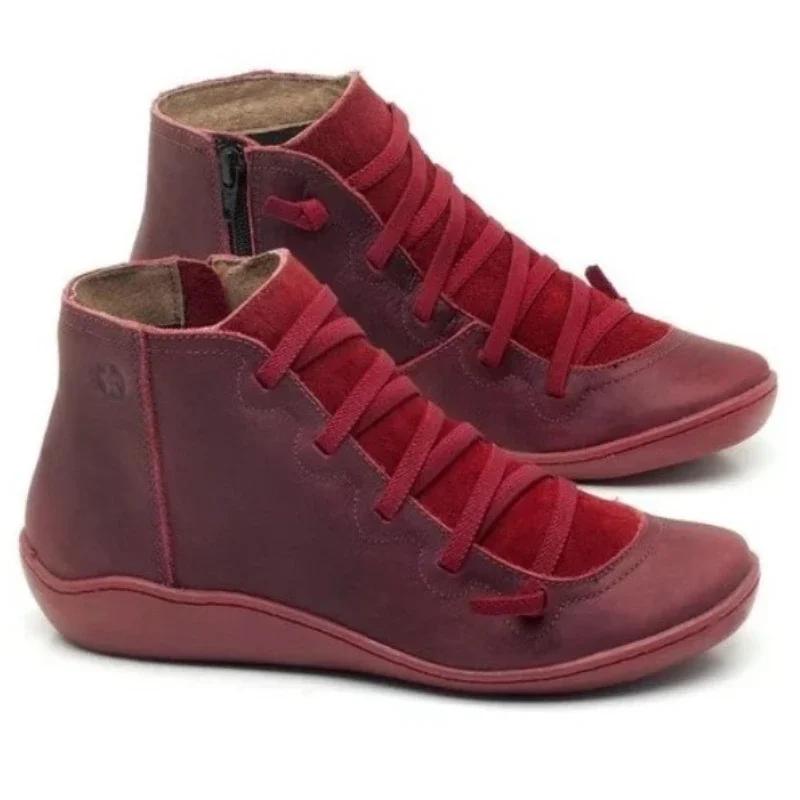 Nya Damskor Rund Tå Platt Dragkedja Snöstövlar Ulltofflor Dam Ankelstövlar Dam PU Läder Damskor Zapatos De Mujer