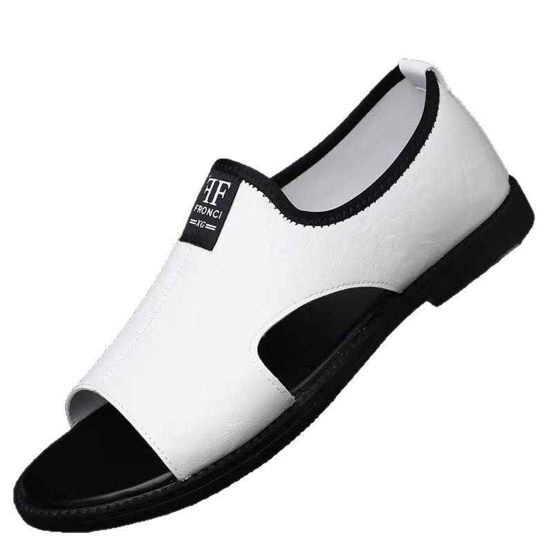 Fashion Men's Leather Open Toe Sandals Slip On Soft Comfortable Summer Dress Shoes