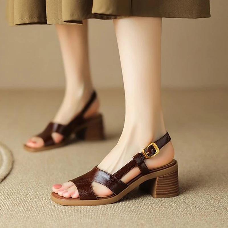 Fashion Chunky Sandals High Heels Women Shoes Summer Dress Walking Retro Slippers 2024 Fashion New Slingback Pumps Mujer Zapatos Slides