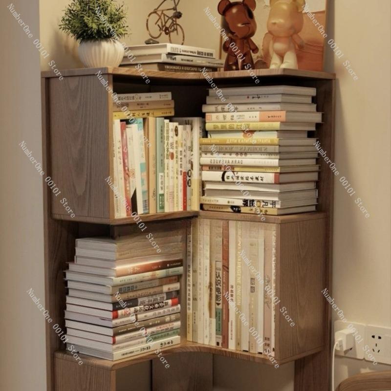 Corner Cabinet, Multi-layer Solid Wood Storage Rack for Living Room, Floor-standing or Wall-mounted Bookshelf for Corner Storage