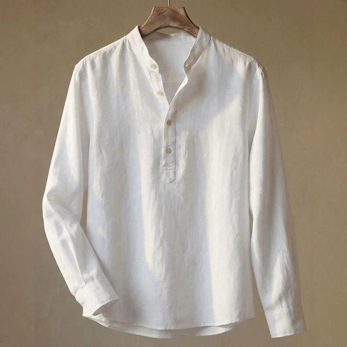 Shirt Top Men's Casual Shirt Korean Version Slim Fit Solid Color Stand-up Collar Pullover Commuter Shirt Men