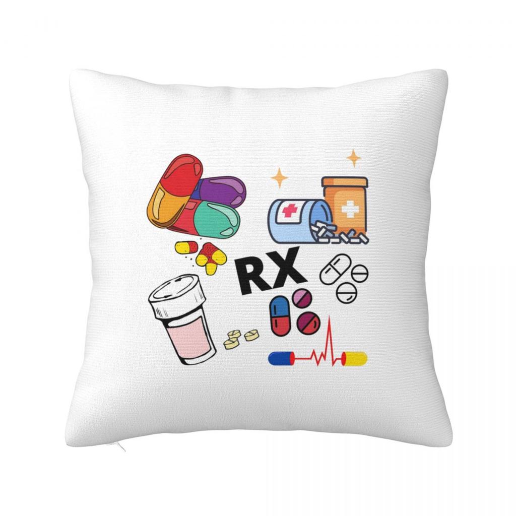 Pharmacy Pattern Pills RX Square Pillowcase Cushion Cover Pillow Case Throw Pillow Cover for Home Bedroom Car
