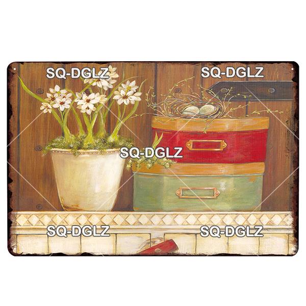 Placă de afiș din metal cu flori, placă de metal vintage, placă de tablă, decor de perete pentru hambar, cameră, bucătărie, garaj, pictură de fier