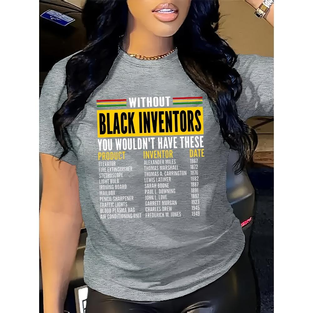 Black Inventors History Women's Tee Educational Graphic Casual Green Top