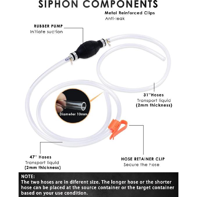 KATUMO Gasoline Siphon Hose, Gas Oil Water Fuel Transfer Siphon Pump, Portable Widely Use Hand Fuel Pump, Fuel Transfer Pump With PVC Hoses