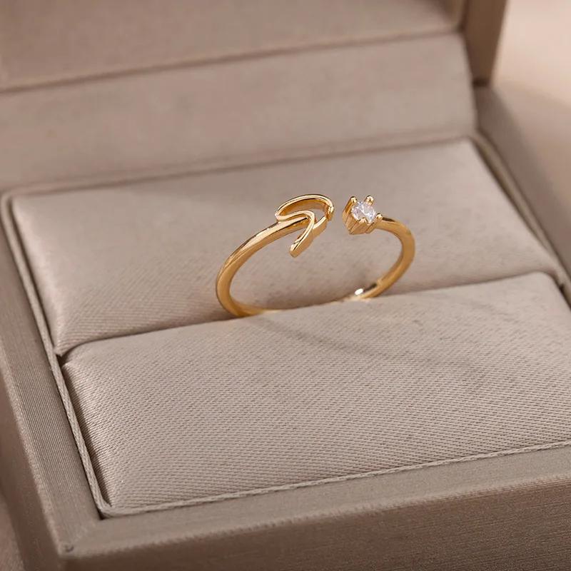 Tiny Initial Letter Rings For Women Stainless Steel A-Z Letters Adjustable Ring Female Christmas Aesthetic Jewelry