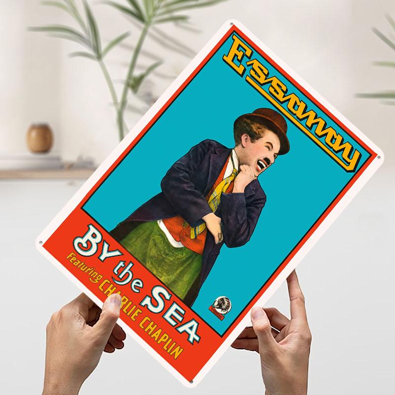 

Charlie Chaplin By the Sea Printed Poster Customized Wall Art Retro Vintage Metal Tin Signs for Bathroom Decor Wand Deko Room 20x30cm（7.8x11.8inch）