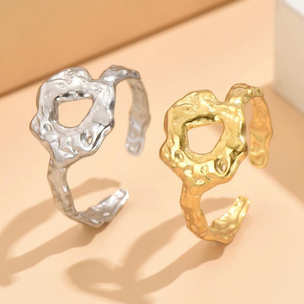 Women's Adjustable Stainless Steel Pleated Texture Ring