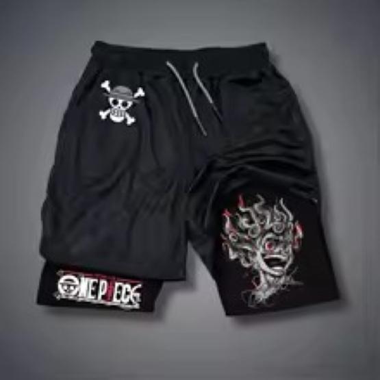 Muay Thai Kickboxing Boxe MMA Macacão Pirata Luffy Zoro Chapéu de Palha Desenho Animado Japão Calções Unissex Treino Secagem Rápida Elástico na Cintura Treino