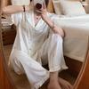 1011 New Pajamas Women's Summer Ice Silk Short-sleeved Trousers Set Unique and Beautiful Korean Floral Loungewear