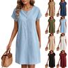 Damen Lässiges Locker Geschnittenes Pulloverkleid Kurzarm Knopfleiste Vorne Rundhals Entspannte Passform Sommerkleid
