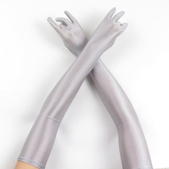1 Pair Gloves Solid Color Full Fingers Elastic Smooth Soft Breathable Elbow Length Bride Wedding Party Stage Show Performance Cosplay Gloves