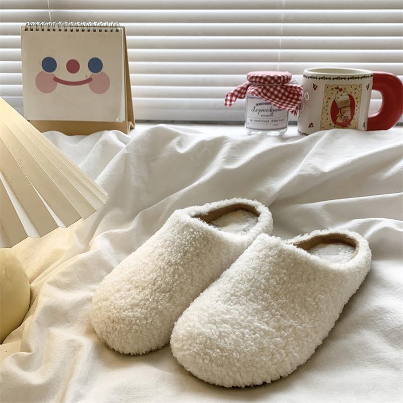 

Thick bottom velvet warm outer wear fluffy half slippers autumn and winter new muffin casual bag head cotton mop 35