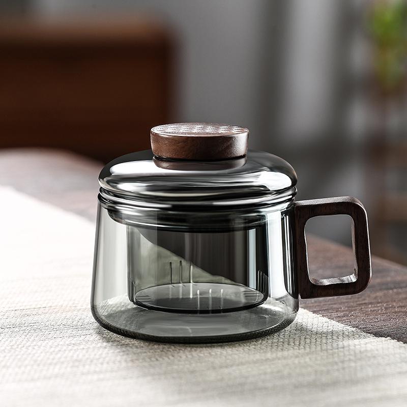 Heat Resistant Glass Mug with Tea Separator 400ml Wooden Handle for Daily Coffee or Tea at Home or Office