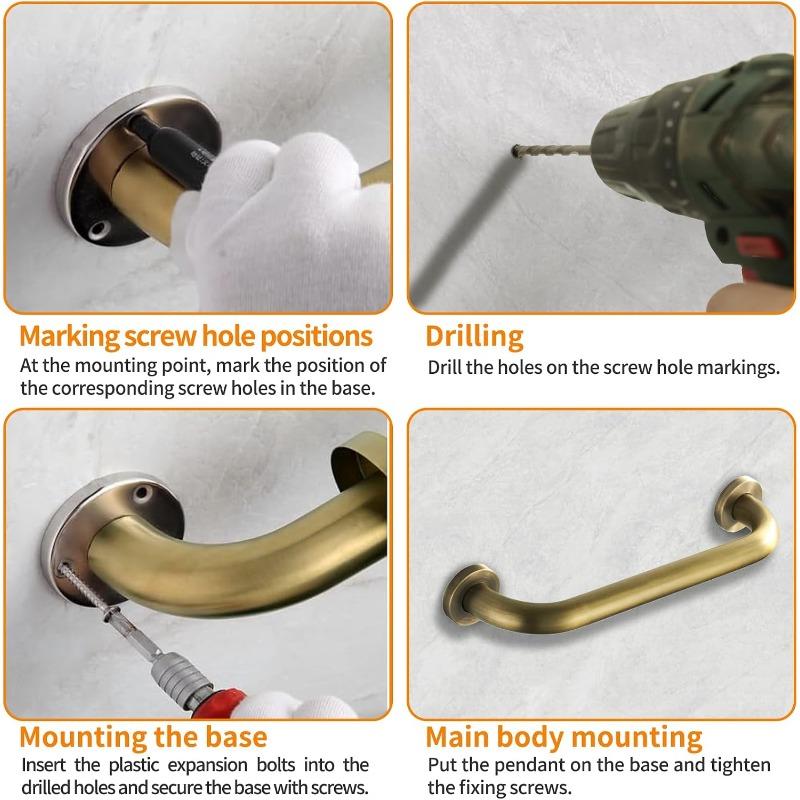 Maniglia di Supporto di Sicurezza per Vasche da Bagno, Finitura Rame Antico Maniglia Robusta per Bagno, Strumenti per Aiutare Bambini Donne Incinte Anziani Disabili a Salire le Scale, 30CM