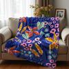 Royal Blue Tropical Bold Flower Cartoon Anime Print Flannel Blanket Soft Warm Throw for Kids Bedroom Sofa Christmas Office Car