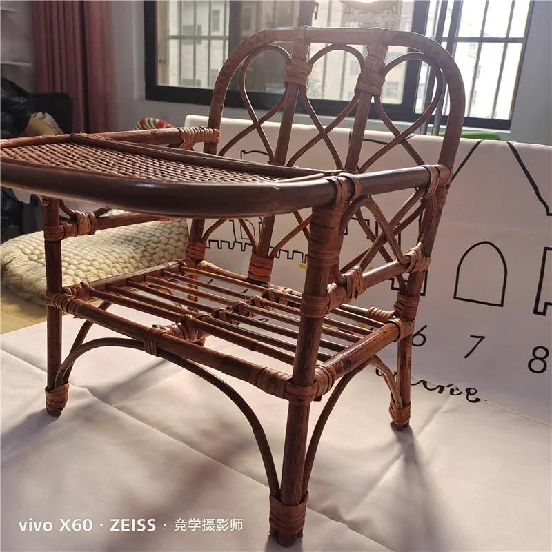 Baby Photography Props New Woven Rattan Study Table Shooting Accessories Rattan Chair Children Growth Commemorative Photo