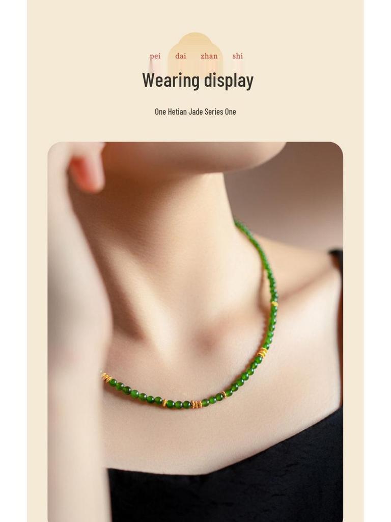 Hetian Jade Millet Bead Necklace - 4mm Jasper Beaded Green Jade Choker Clavicle Chain