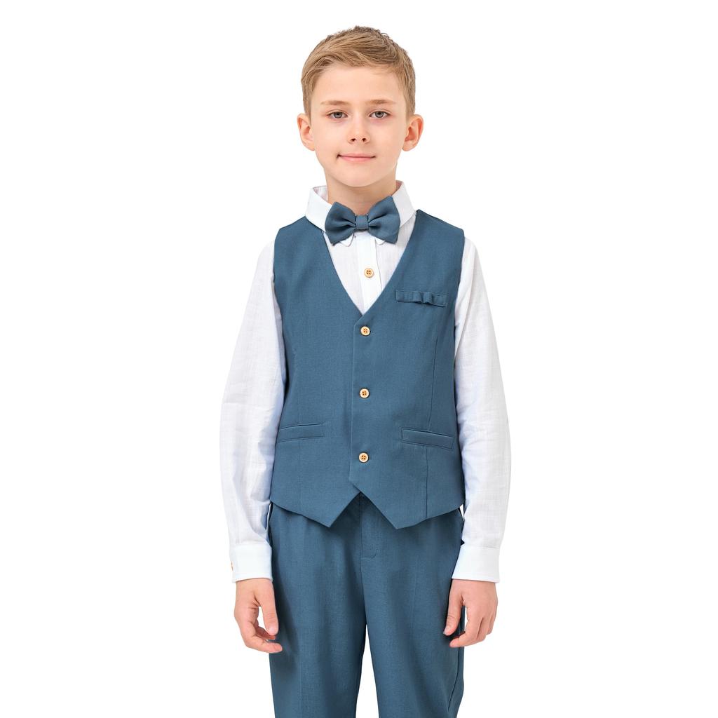 LOLANTA Boys' Formal and Casual Suit, Cotton-Linen 4-Piece Set with Long Sleeves, Perfect for Shichi-Go-San, Piano Recitals, Concerts, Weddings, Birth
