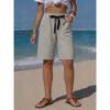 Damen Shorts aus Imitation Leinen mit Streifen, Lässige Sommer-Strandshorts mit Gürtel und Taschen