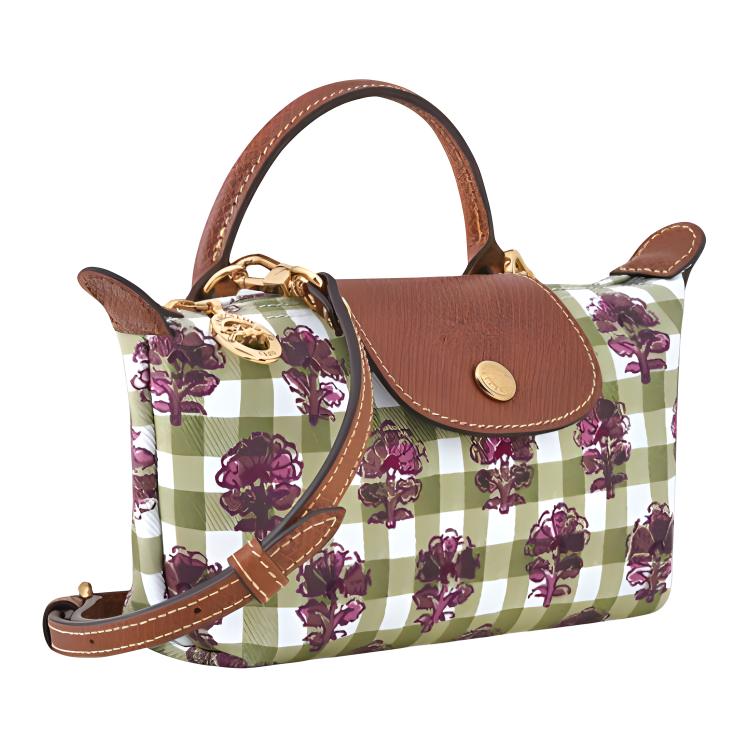 Longchamp Le Pliage Collection Classic Plaid Pattern Canvas Dumpling Bag Mini Women Shoulder Bag Artichoke-Green 34205HGGM04