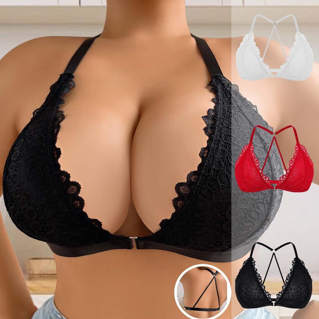 Reggiseno Senza Ferretto con Scollo all'americana e Chiusura Anteriore in Pizzo