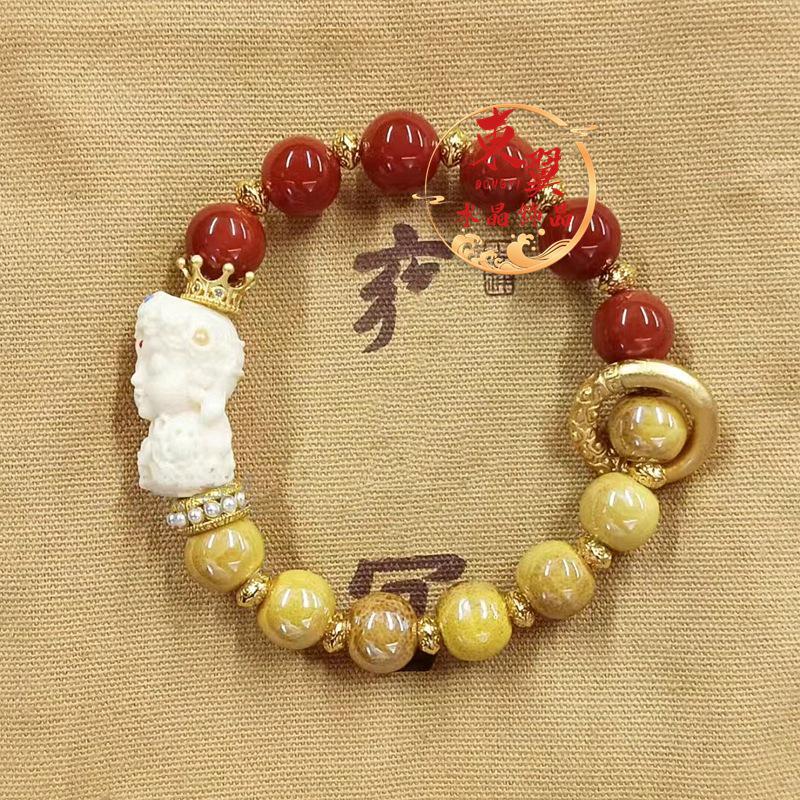 South Red Agate Gold Foil Fortune Bracelet with Ash Porcelain Glaze
