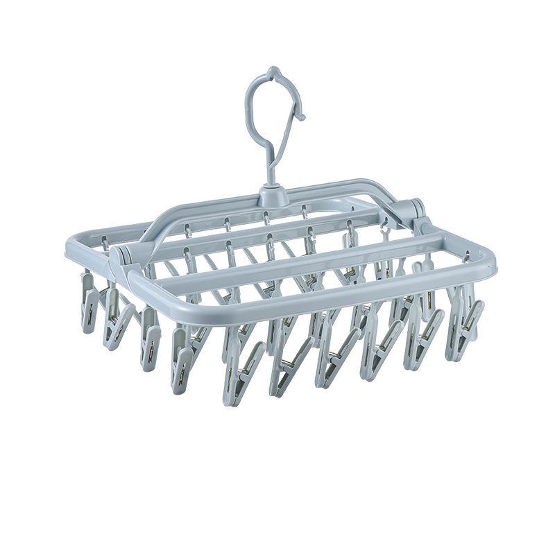 Foldable Laundry Drying Rack With 32 Clips 360 Rotating Hook For Home Dorm Use
