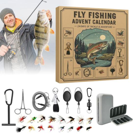 2025 Fly Fishing Advent Calendar 24 Days Christmas Fishing Countdown Calendar with 24 Pcs Fly Lures Hooks Baits Holiday Gifts for Men Fishing Lovers