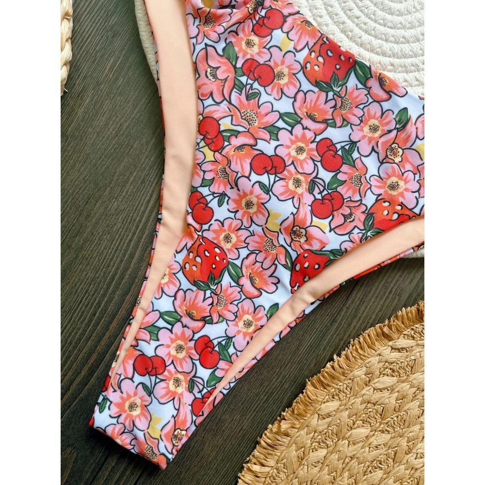 Sexy Flowers Printed Halter Brazilian Bikini Women Swimwear Female Swimsuit Two-pieces Bikini set Bather Bathing Suit