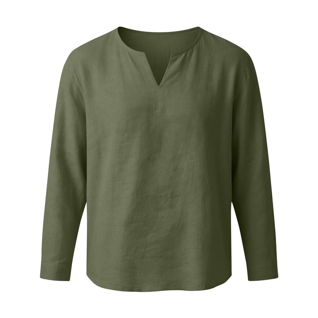 Men's Linen V-Neck T-Shirt Loose Fit Casual Summer Top
