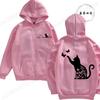 Black Cat Print Women's Fleece Hoodies Zipper Sportwear Sweatshirts Cat Heartbeat Kawaii Zip Up Women Hoodies Hip Hop Streetwear