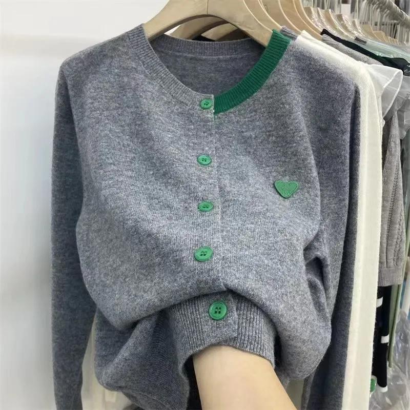 Elegante Patch Langarm Top Herbst Koreanischen Stil Strickjacke Frauen Pullover Weibliche Lose Mantel Süße Strickwaren 29378