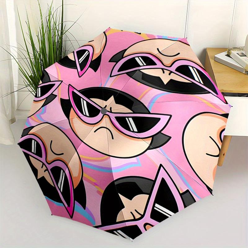 1 Stück Powerpuff Girls Automatischer Auf-/Zu Klappbarer Tragbarer Regenschirm mit 8-Rippen-Struktur für Damen/Herren, Ganzjahresgebrauch a0901089