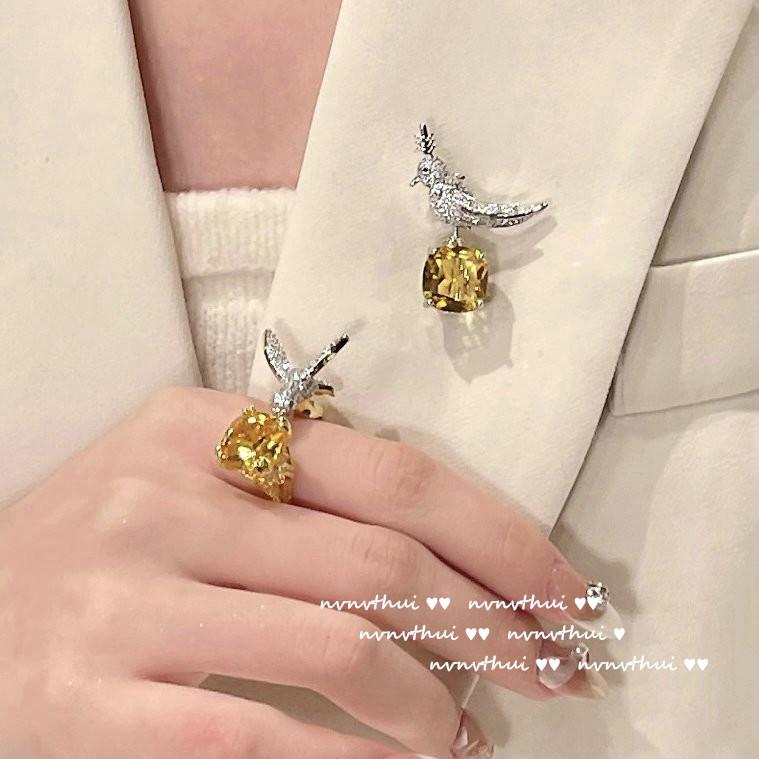 

Новая модная брошь с винтажным покрытием из 18-каратного золота, брошь с канареечным цирконом и птицей