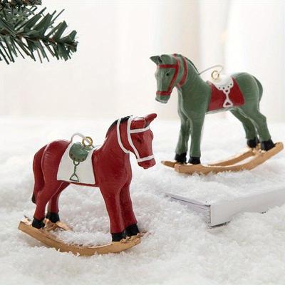 Ciondolo Piccolo Cavallo a Dondolo 3D, Decorazione Albero di Natale Ornamento da Appendere, Decorazione Natalizia Retrò Americana