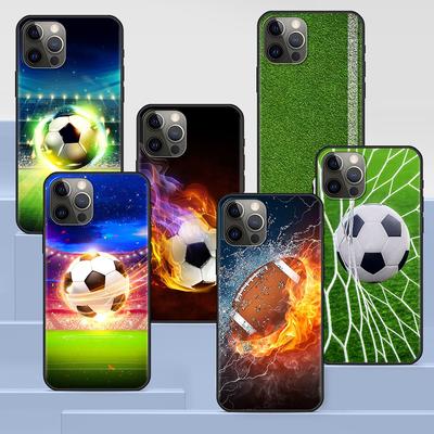 Futbolo futbolo kamuoliu degantis ugnies dėklas, skirtas iPhone 14 13 11 12 Pro Max Xr 7 8 +X 6 6s Plus Xs Se Coque juodas minkštas telefono dangtelis