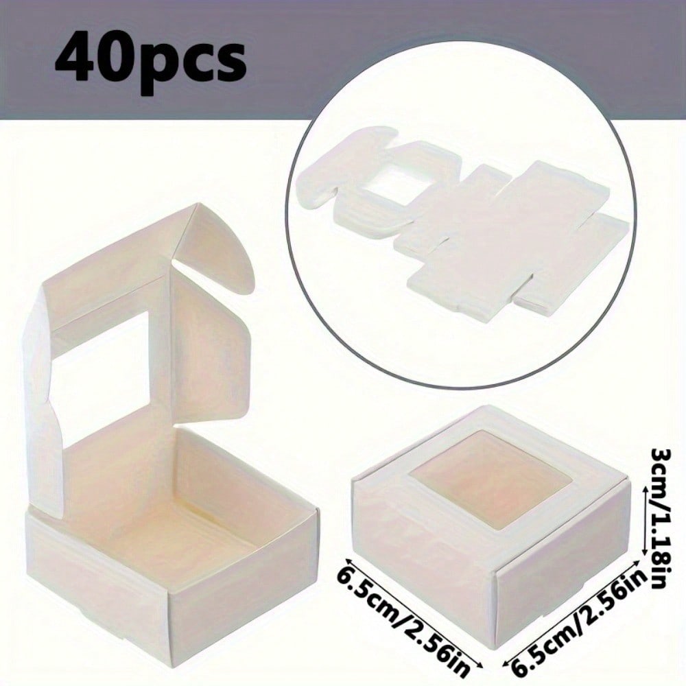 

40 шт. Белые мини-коробки из крафт-бумаги с прозрачным окошком - Идеально подходят для мыла, угощений и сувениров, 2,56 х 2,56 х 1,18 дюйма other