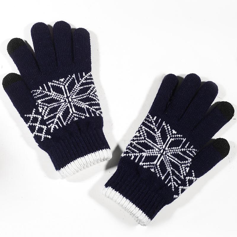 Winter Snowflake Fingerless Touchscreen Gloves Knitted Warm Outdoor Riding