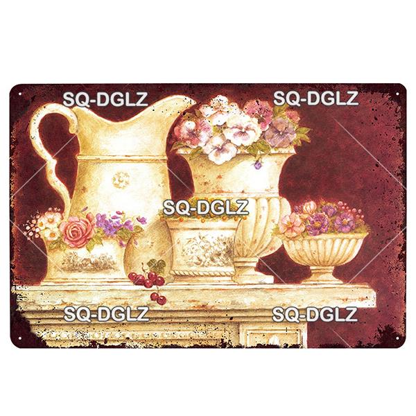 Placă de afiș din metal cu flori, placă de metal vintage, placă de tablă, decor de perete pentru hambar, cameră, bucătărie, garaj, pictură de fier