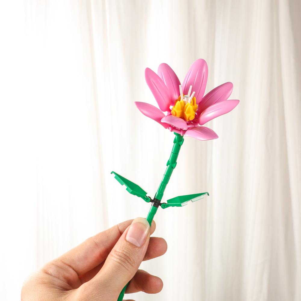 Potted Plants Flower Rose Sunflower Lily Orchid Chrysanthemum Micro Building Blocks Home Decoration Assemble Bricks Toys Kids