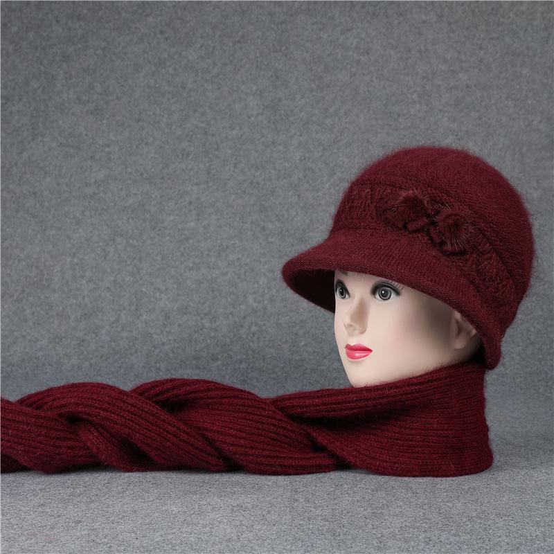 Šál, Súpravy čiapok Zimná čiapka pre ženy stredného veku a staršie Pletená z králičej priadze pre teplo Klobúk typu bucket pre starších ľudí Babička so zamatovými súpravami