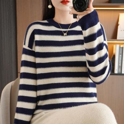 Autumn and Winter Women's Sweater Clashing Sweater Striped Long Sleeve Knitted Sweater Women Fashionable Tops Bottom Shirt
