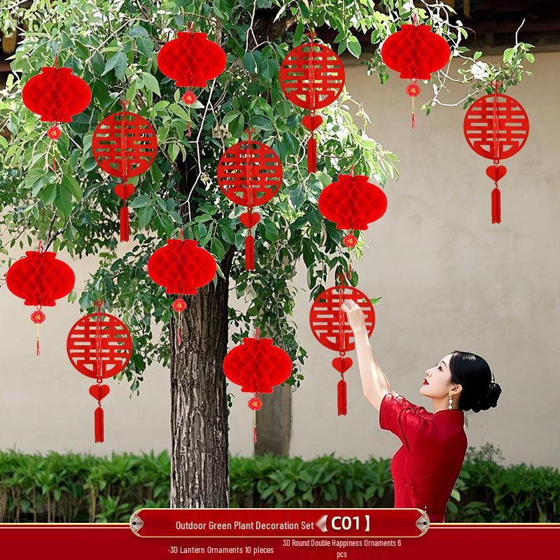 Rural Courtyard Green Tree Lantern Pendants: Wedding & Outdoor Decor Collection