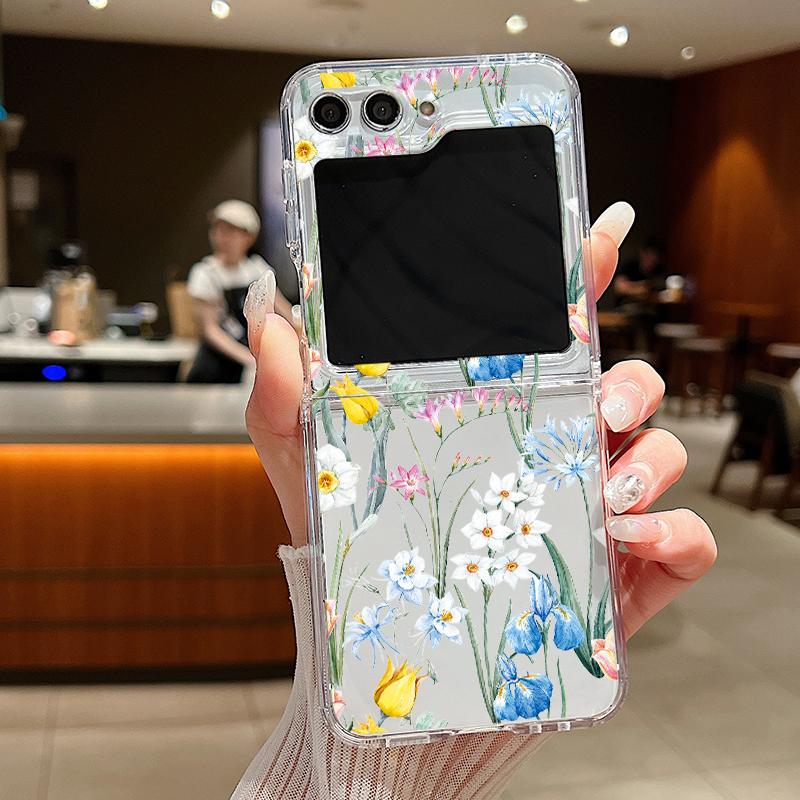 

Прозрачный складной чехол для телефона из 2 предметов с цветочным принтом для Samsung Galaxy Z Flip6 Flip5 Flip4 Flip3 противоударный мягкий ТПУ прозрачная задняя крышка Samsung Z Flip6