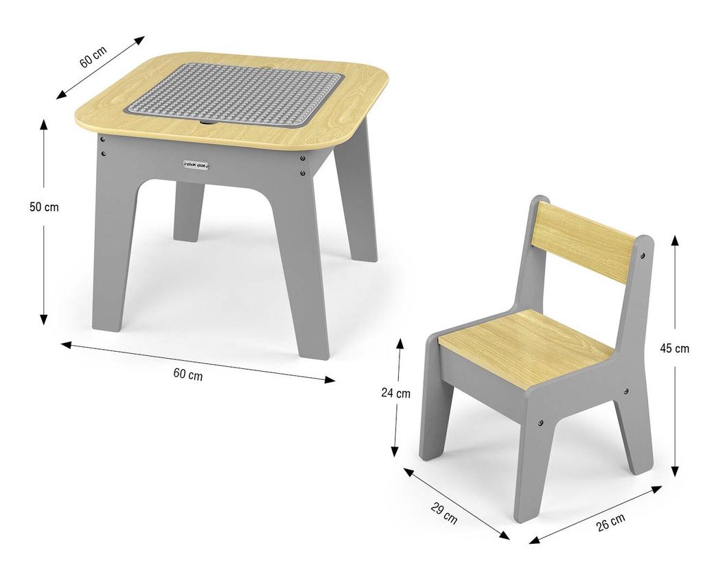 MILLY MALLY 6091 Olaf Blocks Furniture Set - Table and Two Chairs Dark Grey