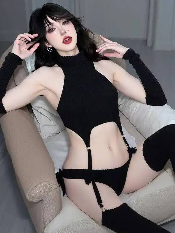 Sexy Backless Sweater Cosplay High Neck Socks Gloves Pure Desire Women Rompers Clothing Body Suits Sweet Sexy Women Top 1Zyf
